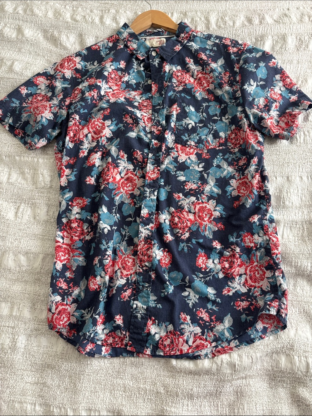 Men's Navy Floral Short-Sleeve Button-Up Shirt - Red & Teal Floral
